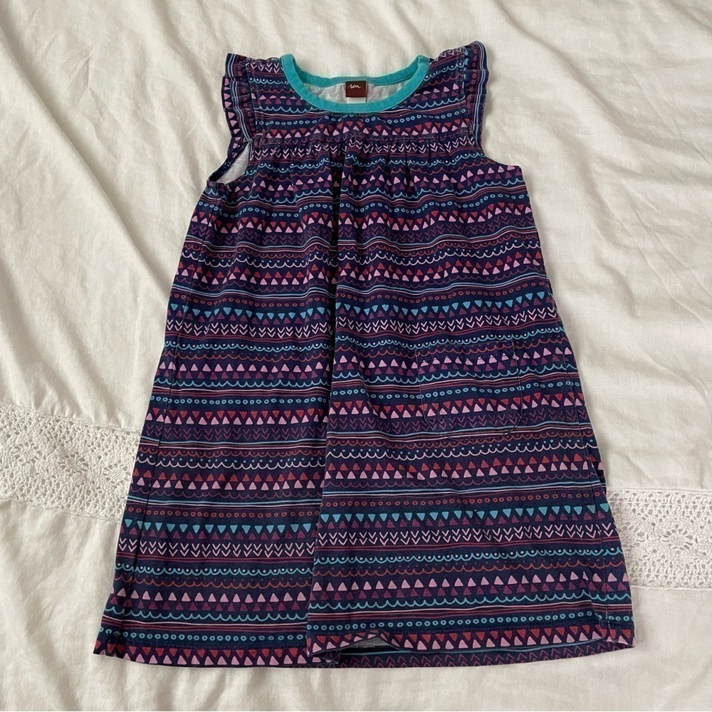 Tea Collection Sz 6 Dress Purple Blue stripes tank sleeveless cotton shapes